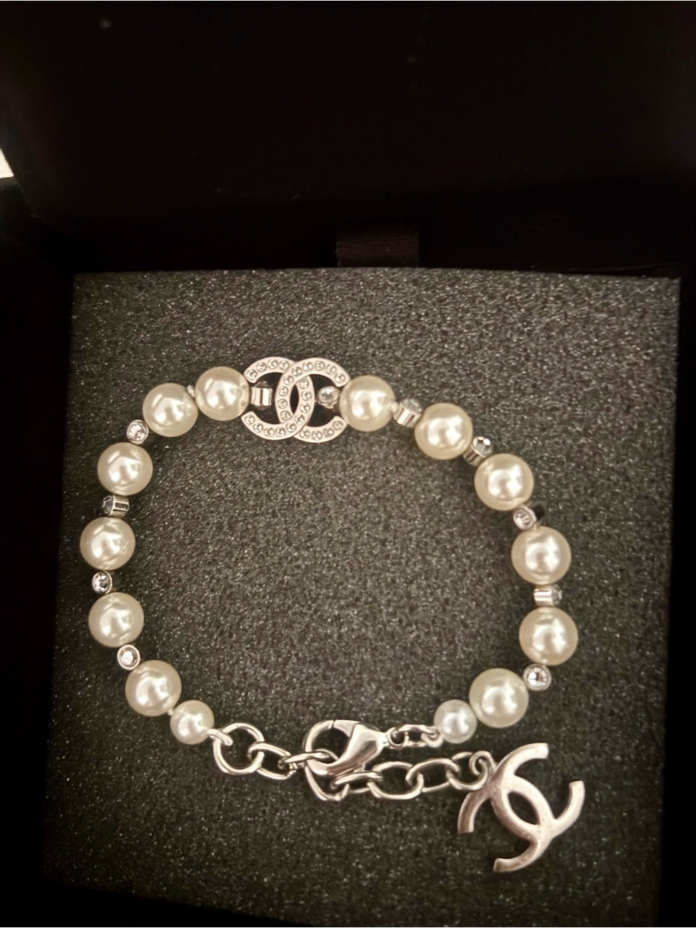 Chanel Pearl Charm Bracelet in White and Silver